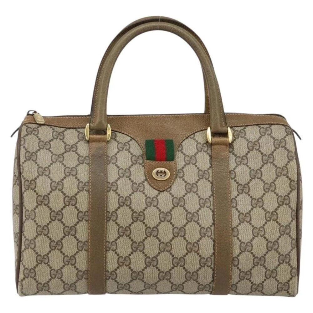 GUCCI GG Supreme Web Sherry Line Boston Bag PVC Beige Gold 40 02 007 Auth 144173 - Picture 10 of 16